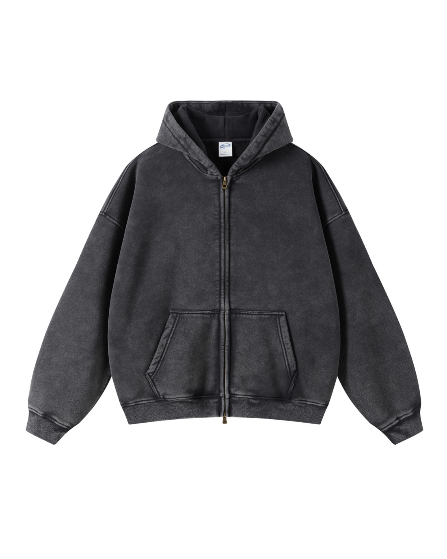 Faded Oversized Two-Way Zip Hoodie