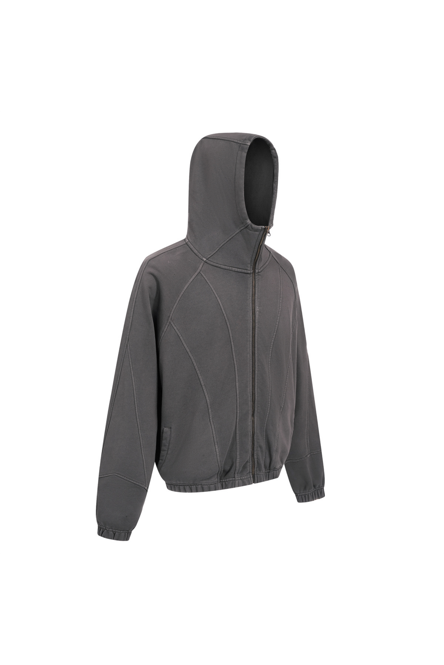 430gsm Stone Wash Panelled Zip Hoodie