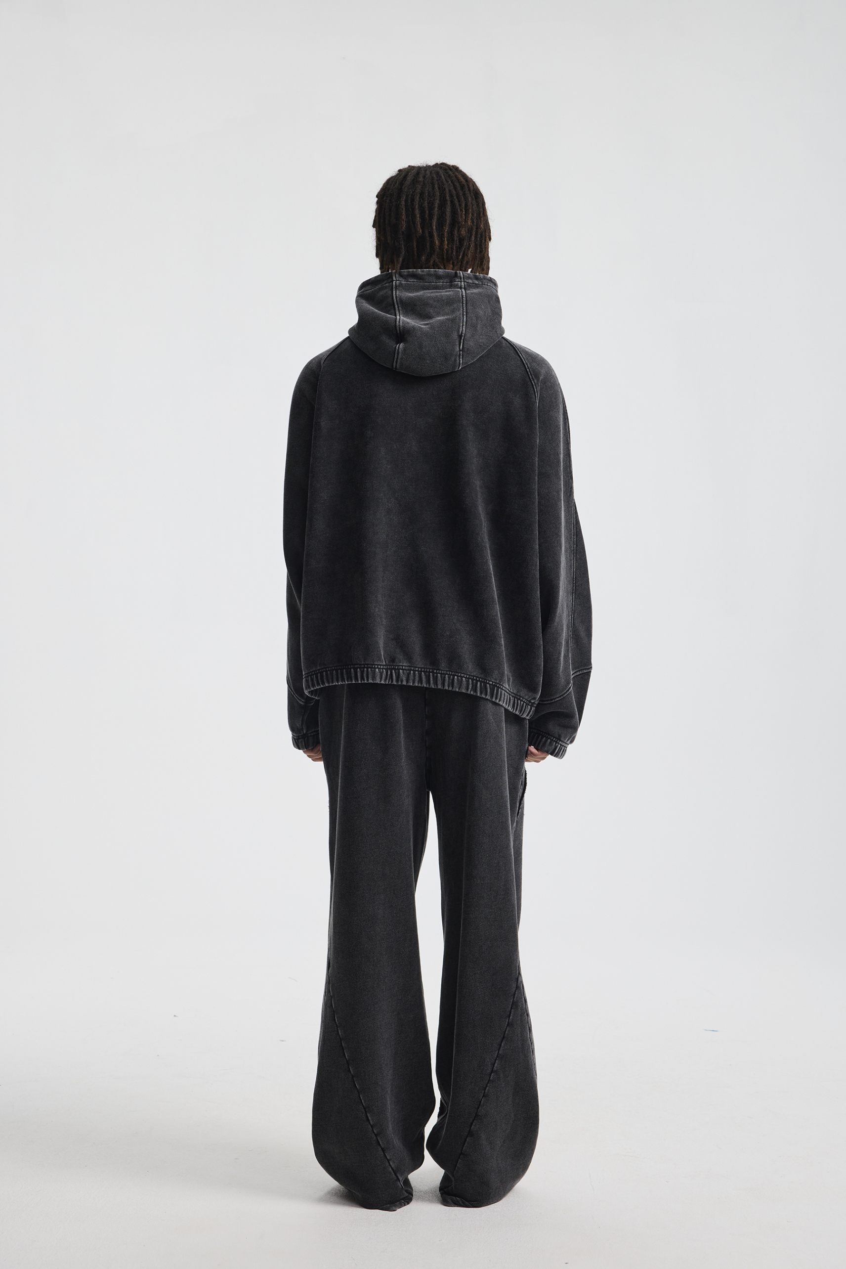 430gsm Stone Wash Panelled Zip Hoodie