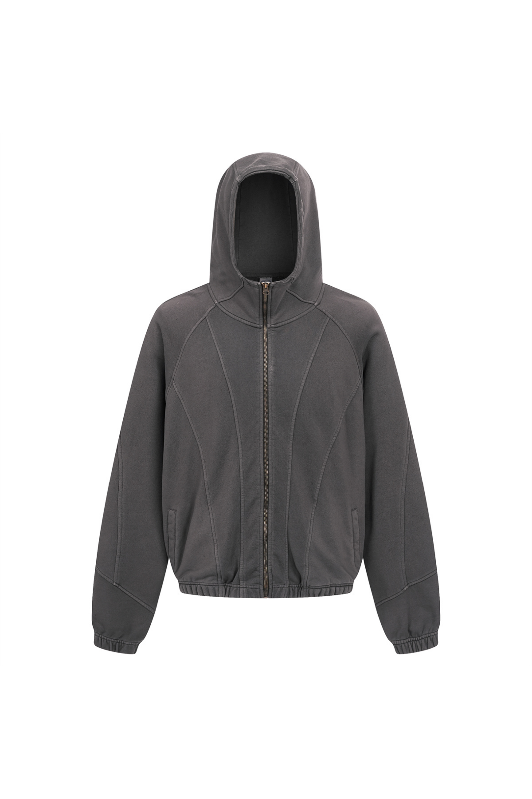430gsm Stone Wash Panelled Zip Hoodie