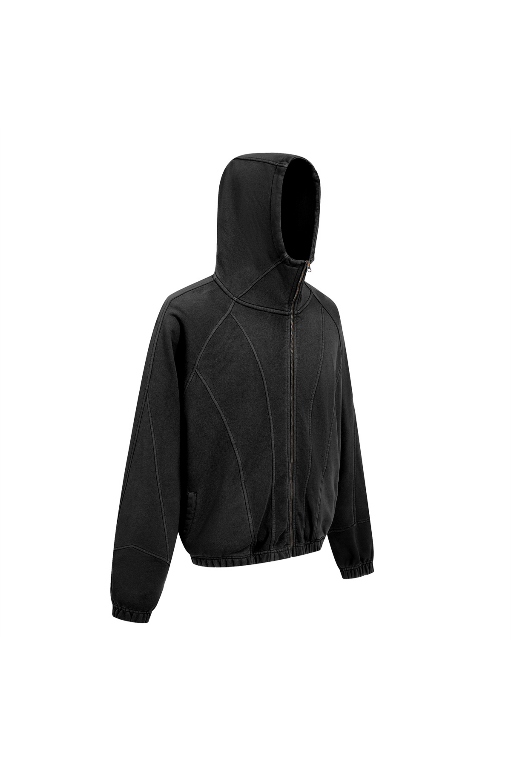 430gsm Stone Wash Panelled Zip Hoodie
