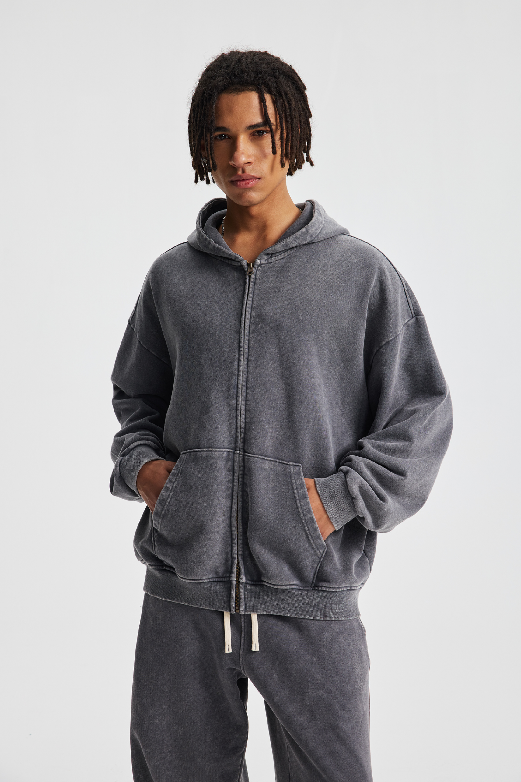 430gsm Garment Dyed Zip Hoodie