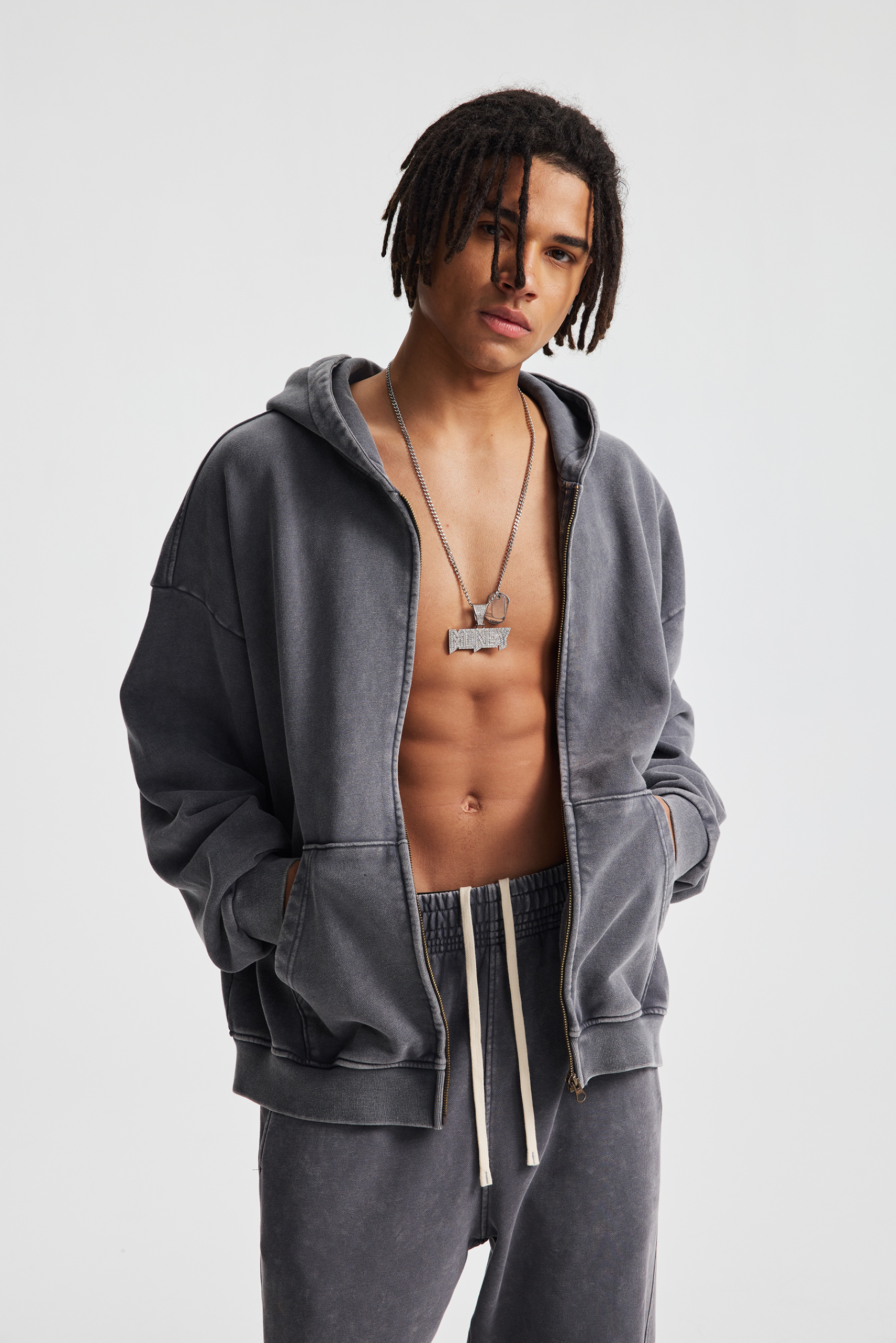 430gsm Garment Dyed Zip Hoodie