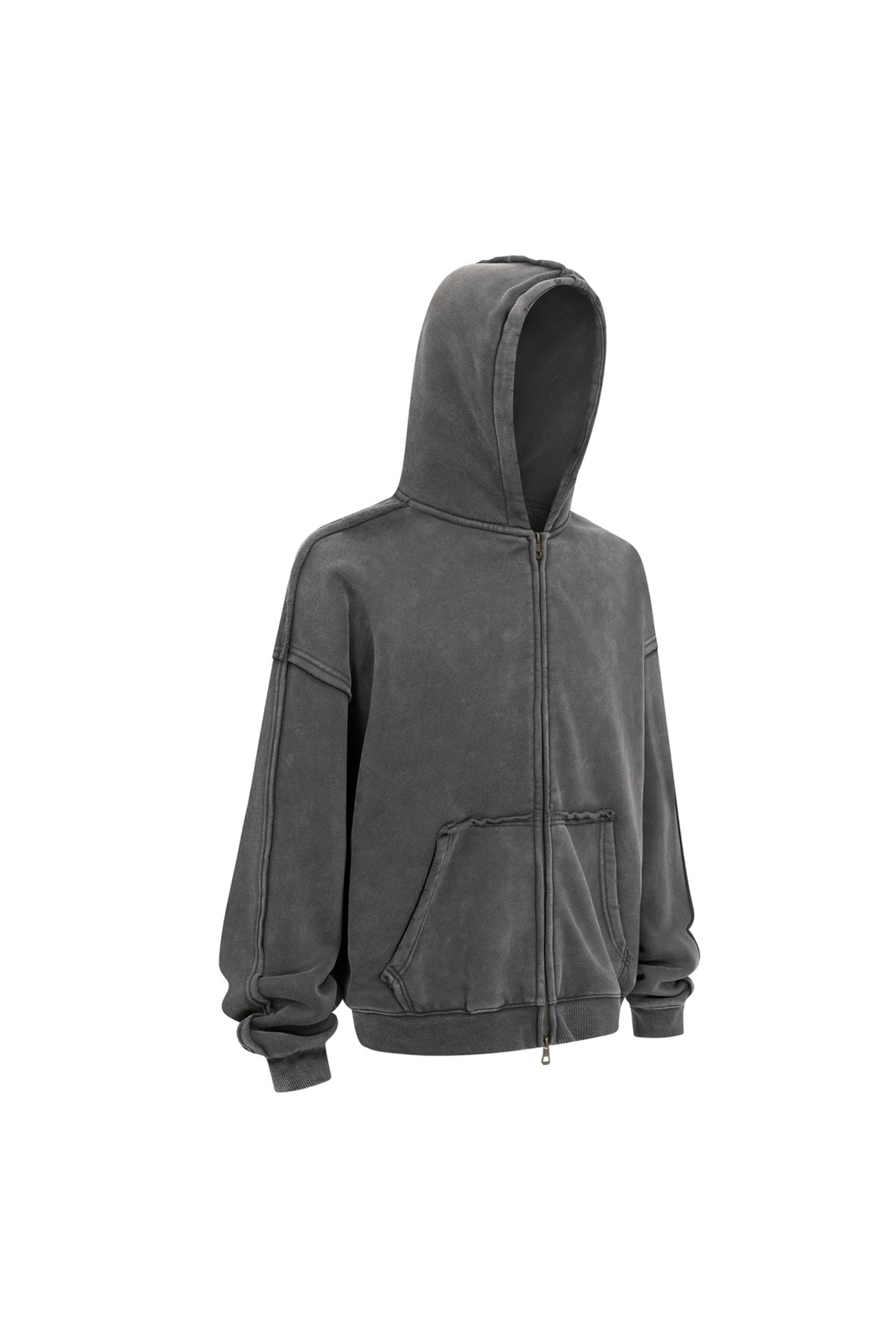 370gsm Stone Wash Distressed Zip Hoodie