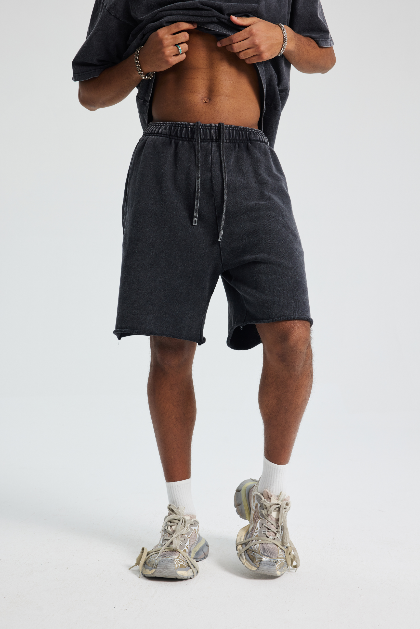 Washed Raw-Hem Sweat Shorts