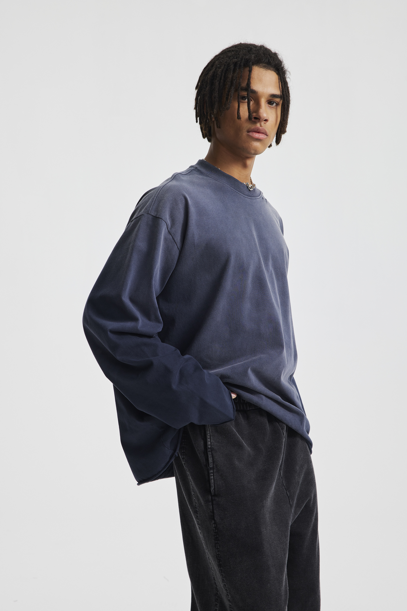 275gsm Spray Dyed Distressed Long Sleeve Tee