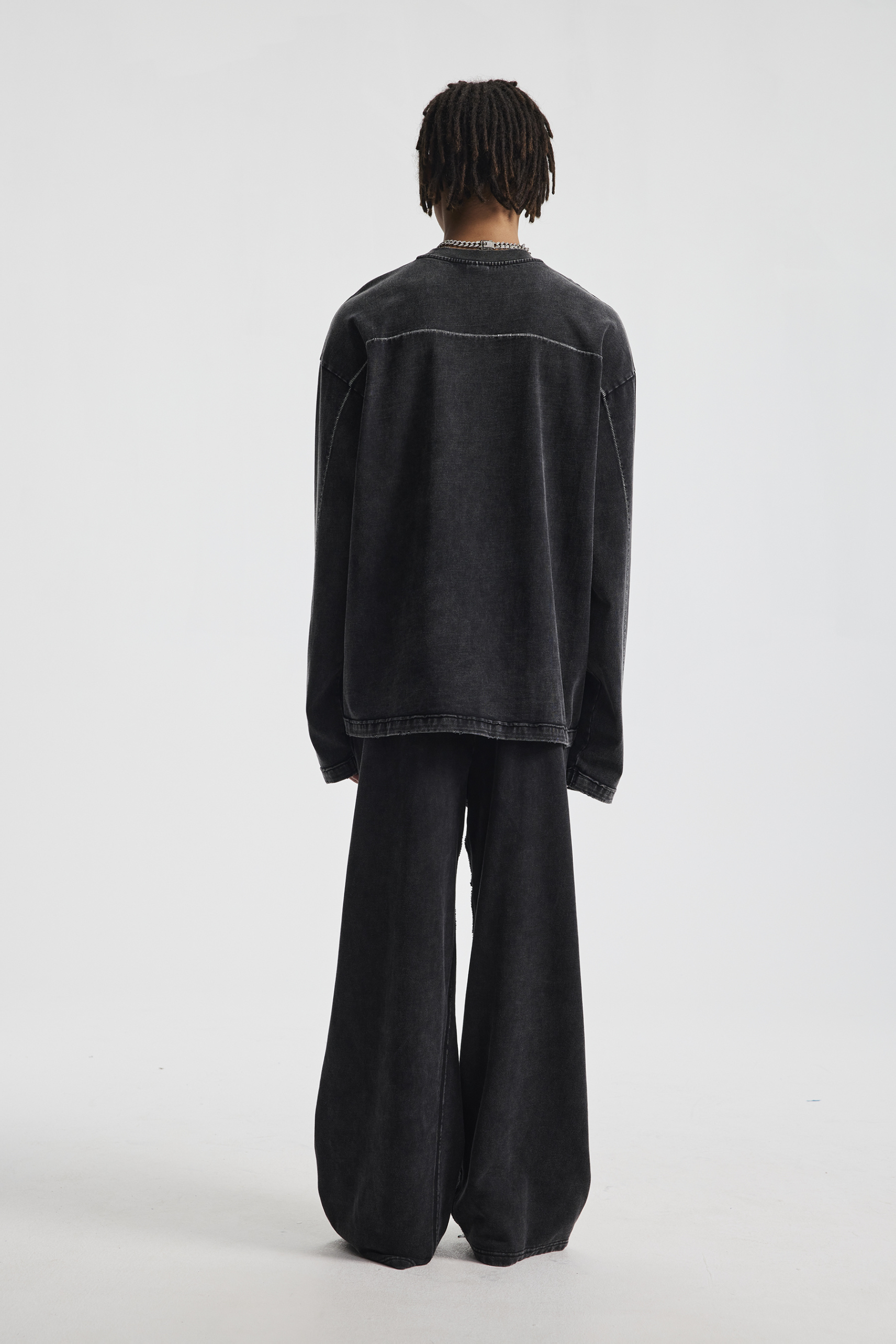 325gsm Stone Wash Boxy Raw Hem Long Sleeve Tee
