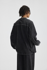 325gsm Stone Wash Boxy Raw Hem Long Sleeve Tee