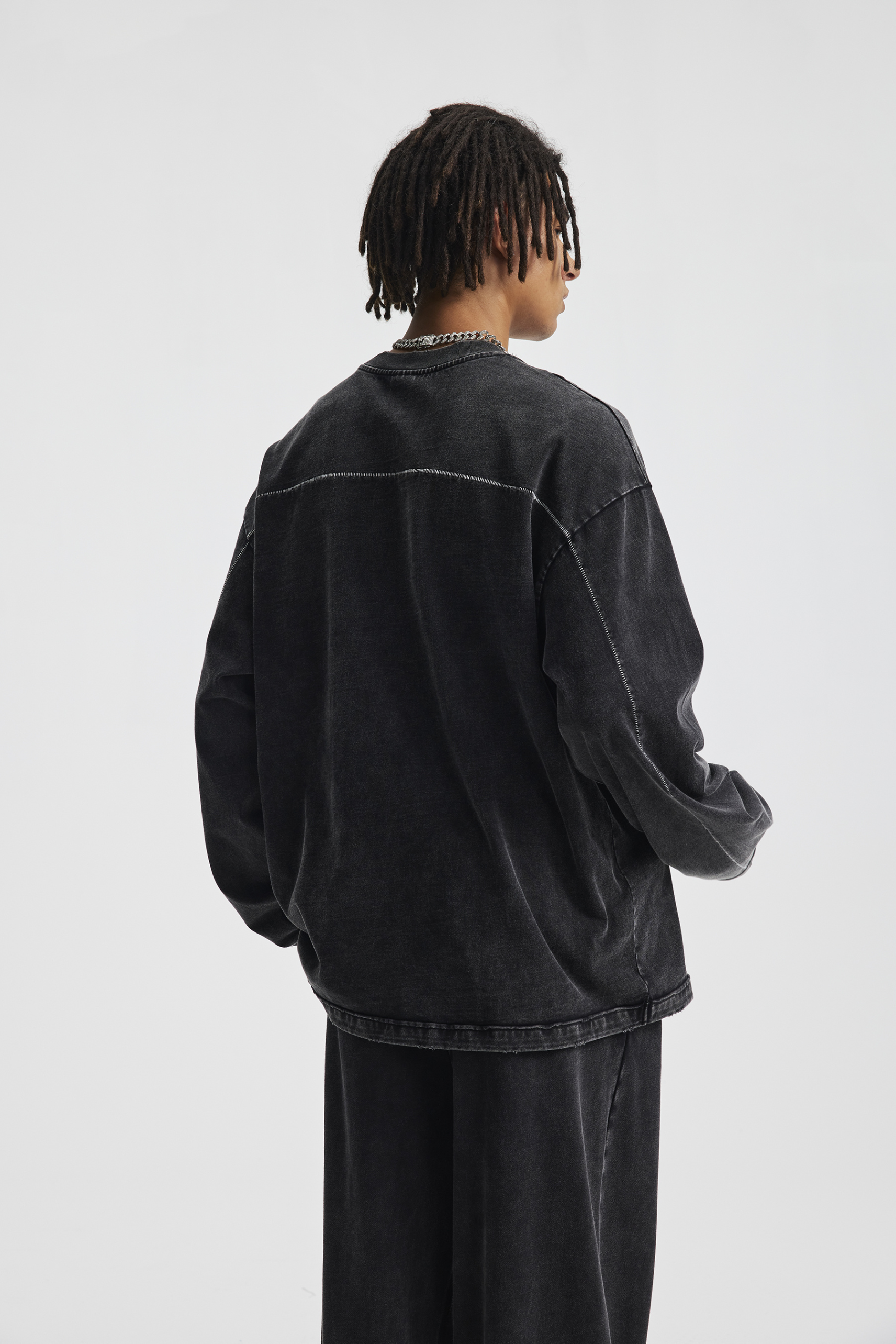 325gsm Stone Wash Boxy Raw Hem Long Sleeve Tee