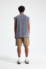 Raw-Edge Acid-Wash Sleeveless T-Shirt
