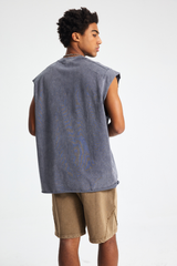 Raw-Edge Acid-Wash Sleeveless T-Shirt