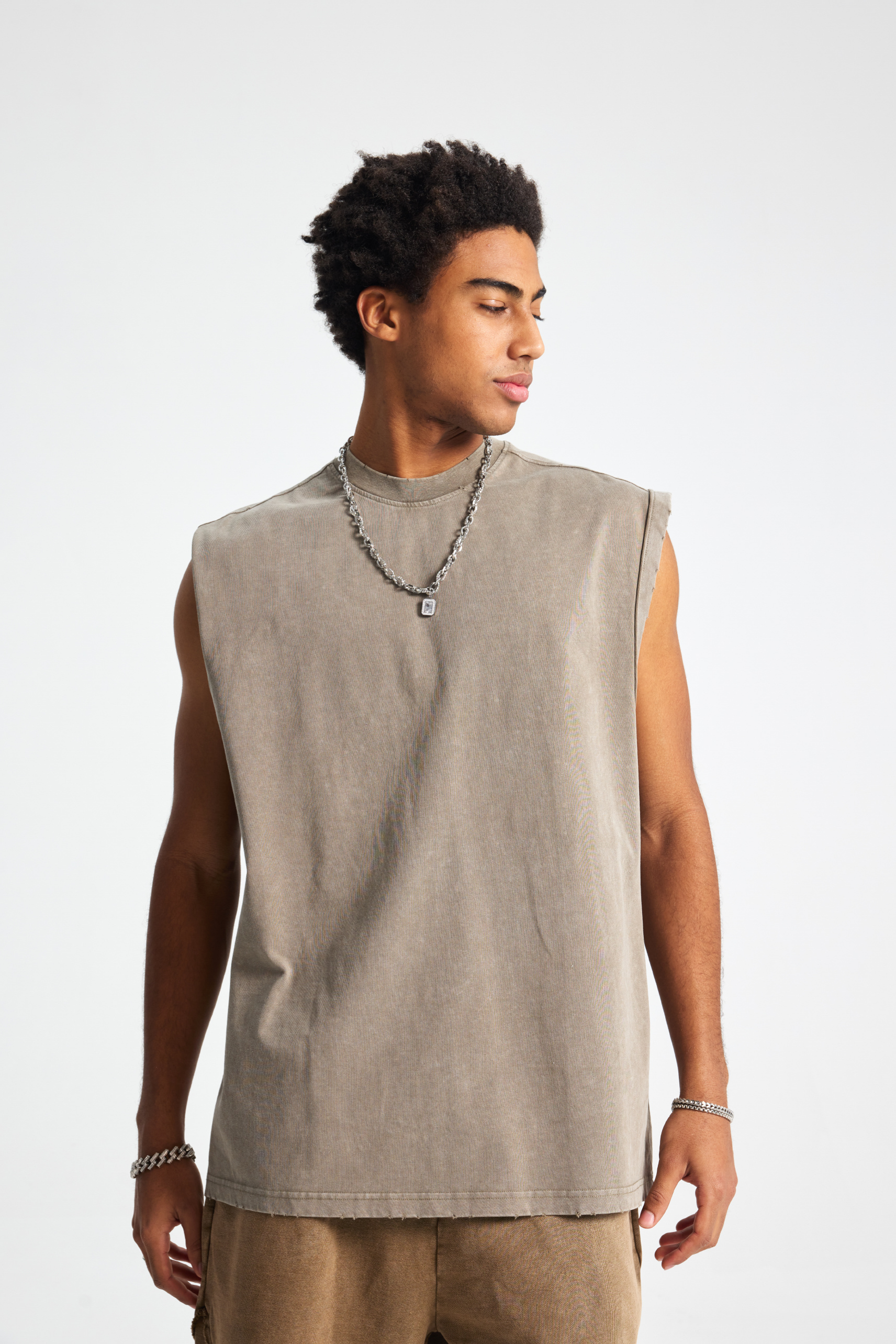 Washed Distressed Sleeveless T-Shirt