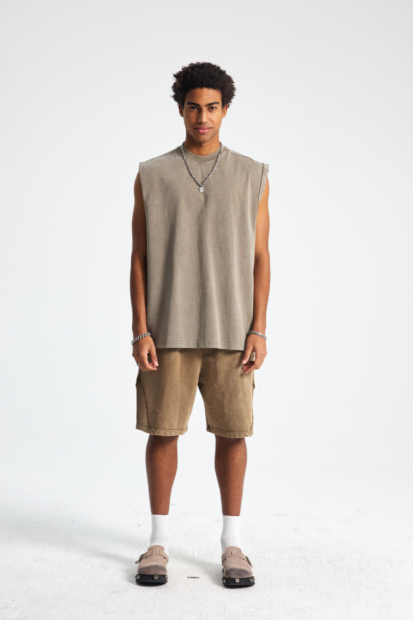 Washed Distressed Sleeveless T-Shirt