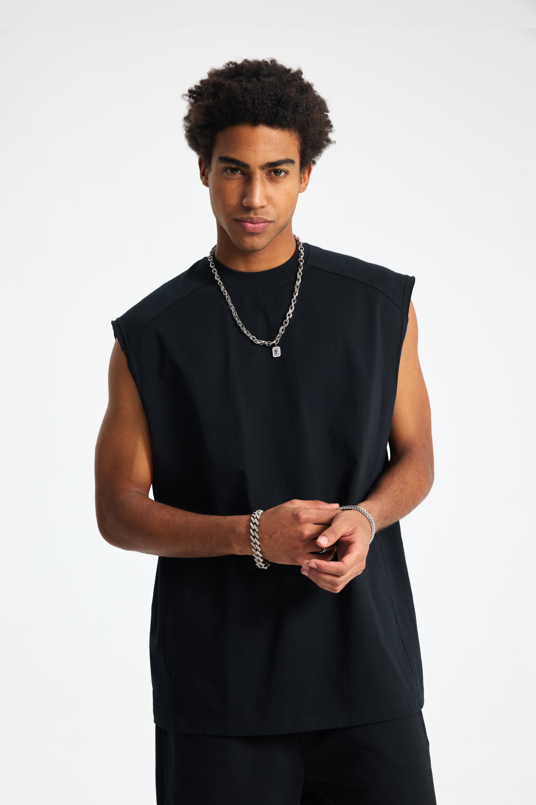 Oversized Raw-Edge Sleeveless T-Shirt