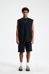 Oversized Raw-Edge Sleeveless T-Shirt