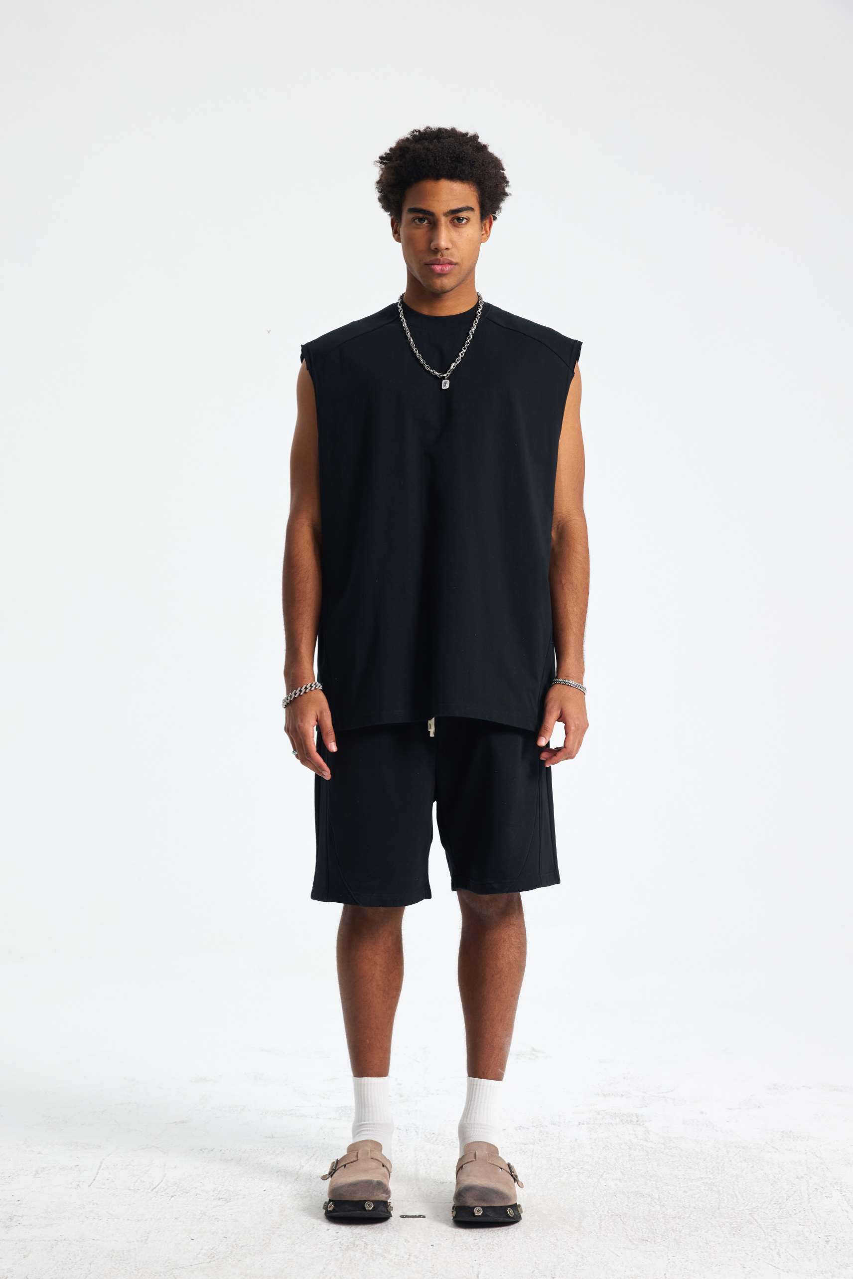 Oversized Raw-Edge Sleeveless T-Shirt