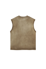 Stone Washed Raw-Edge Sleeveless T-Shirt