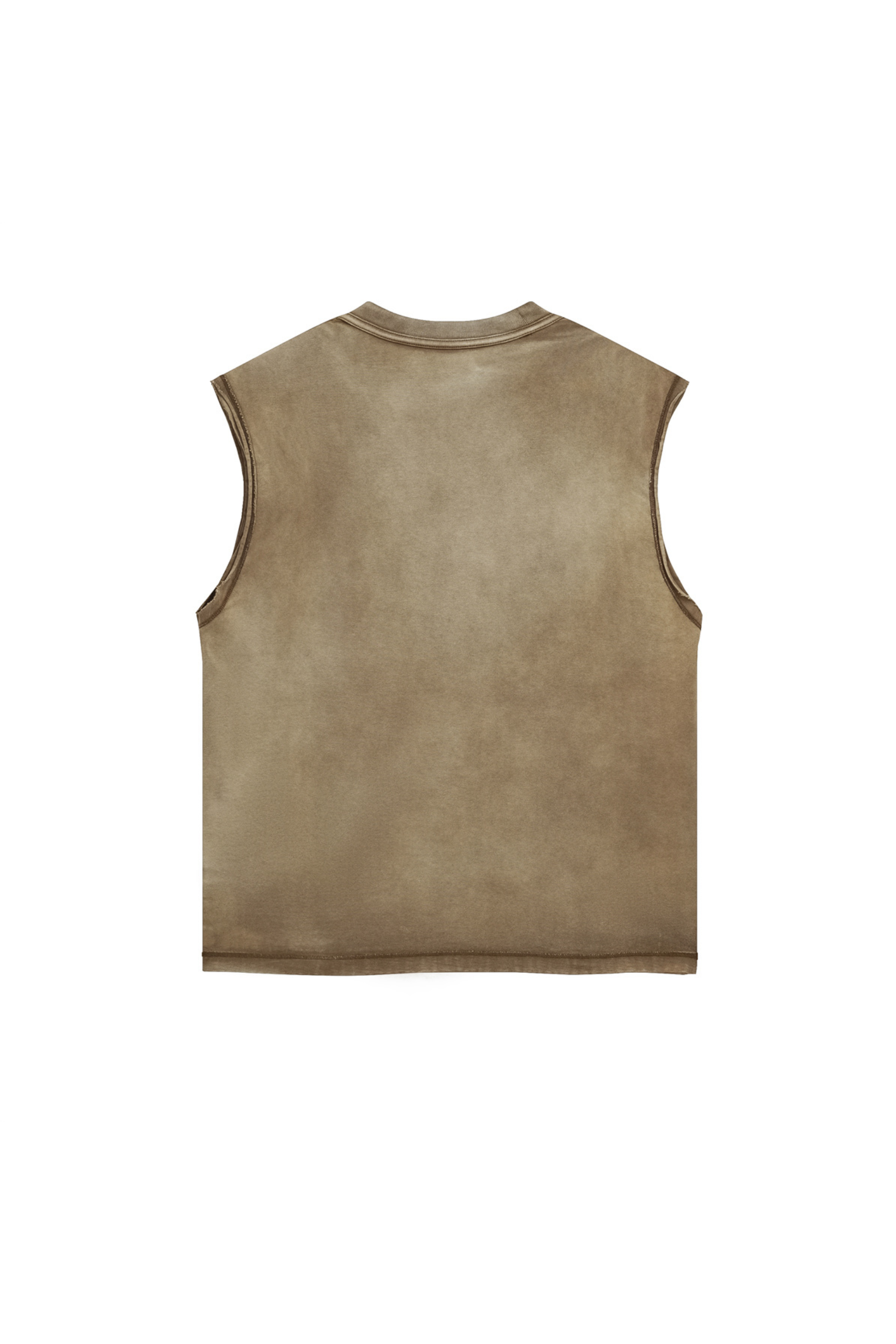 Stone Washed Raw-Edge Sleeveless T-Shirt