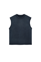 Stone Washed Raw-Edge Sleeveless T-Shirt