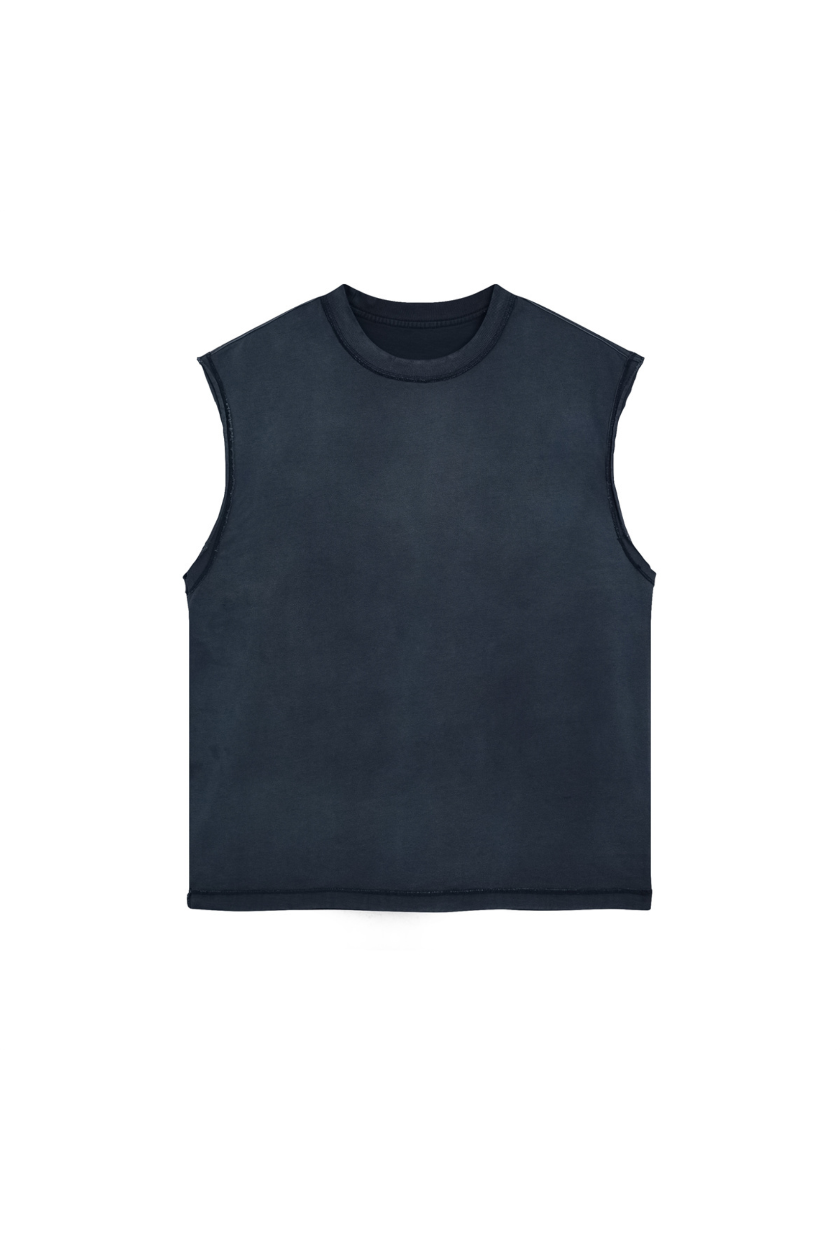 Stone Washed Raw-Edge Sleeveless T-Shirt