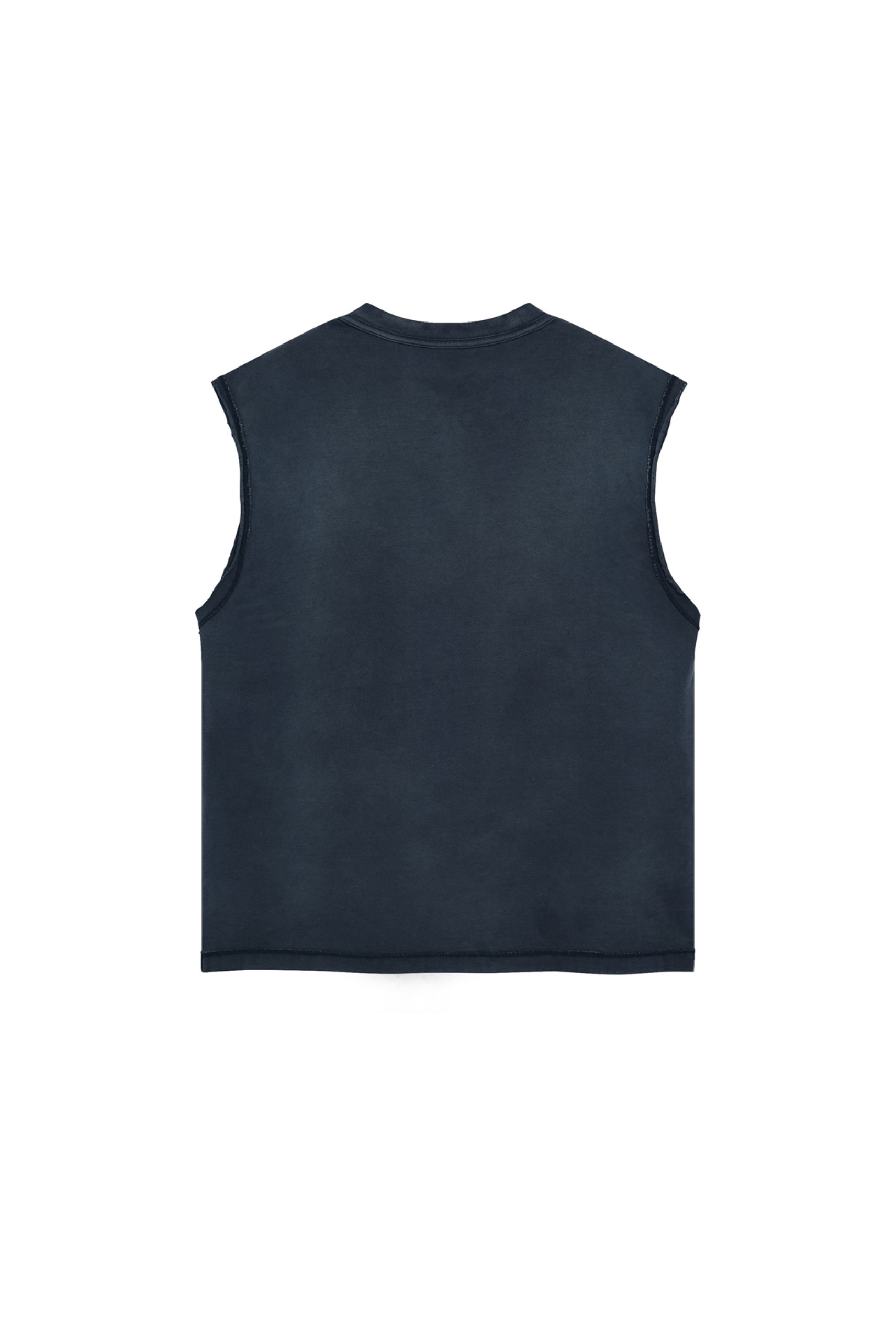 Stone Washed Raw-Edge Sleeveless T-Shirt