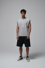 Stone Washed Raw-Edge Sleeveless T-Shirt