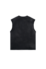 Stone Washed Raw-Edge Sleeveless T-Shirt