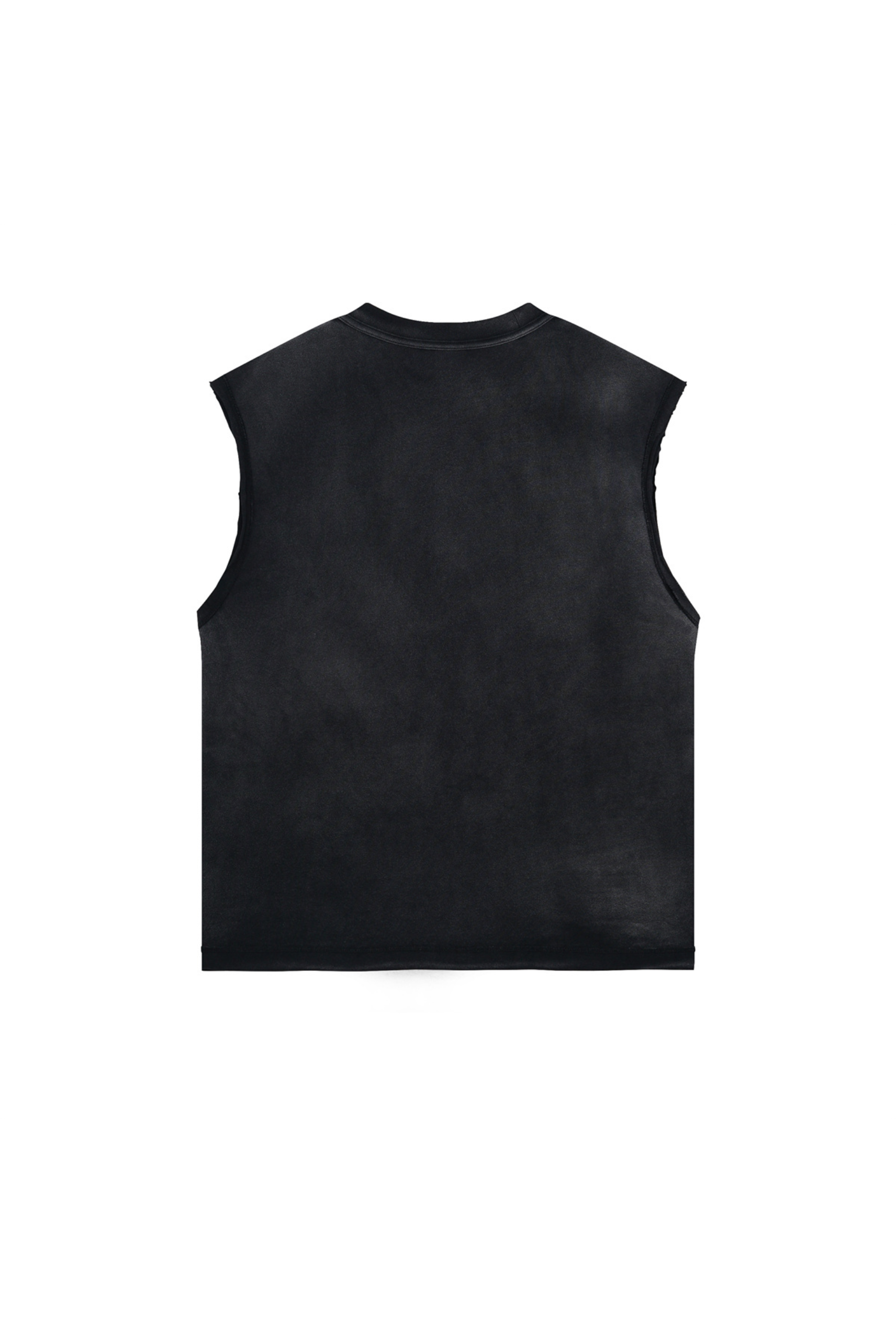 Stone Washed Raw-Edge Sleeveless T-Shirt
