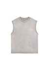 Stone Washed Raw-Edge Sleeveless T-Shirt