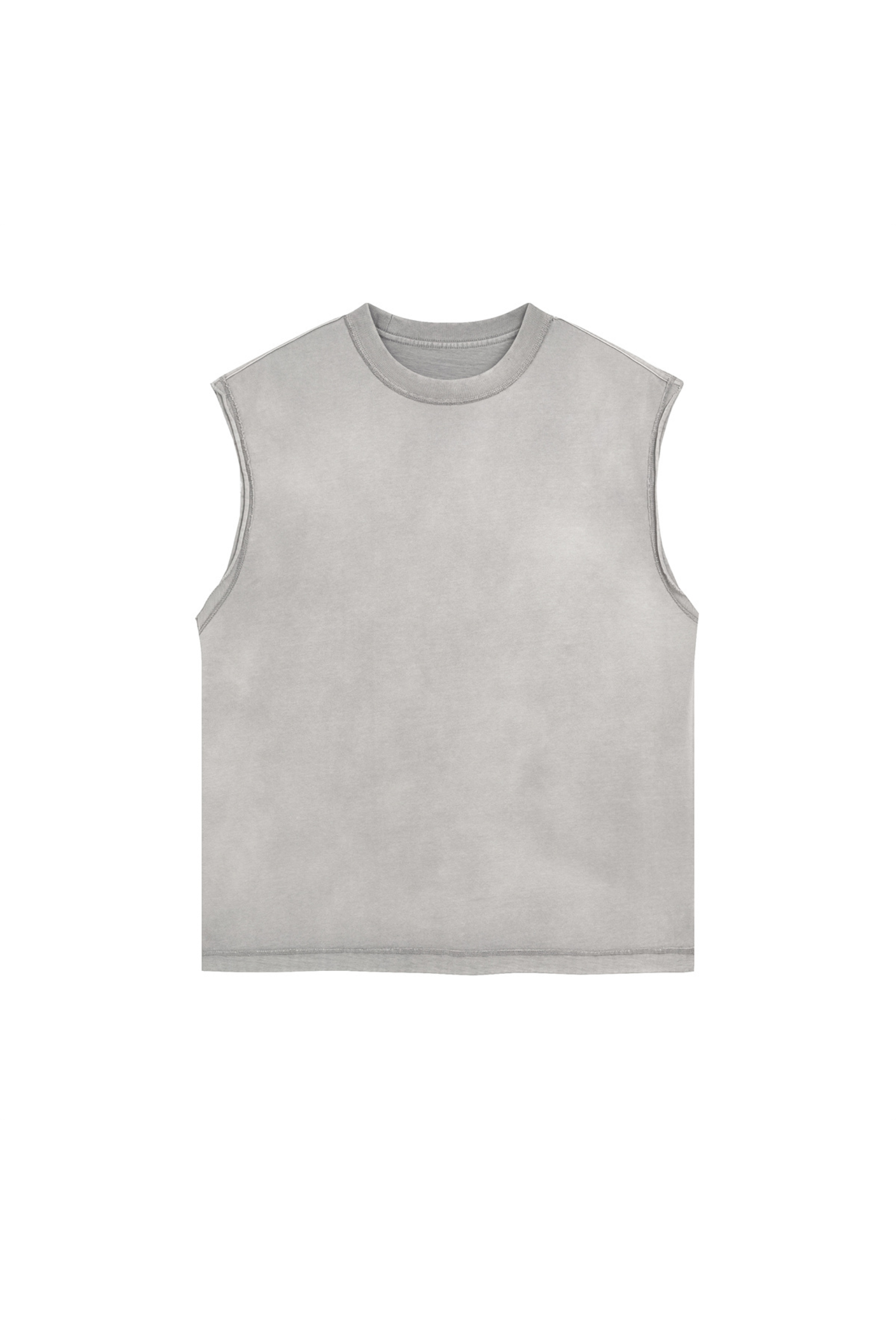 Stone Washed Raw-Edge Sleeveless T-Shirt