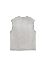 Stone Washed Raw-Edge Sleeveless T-Shirt
