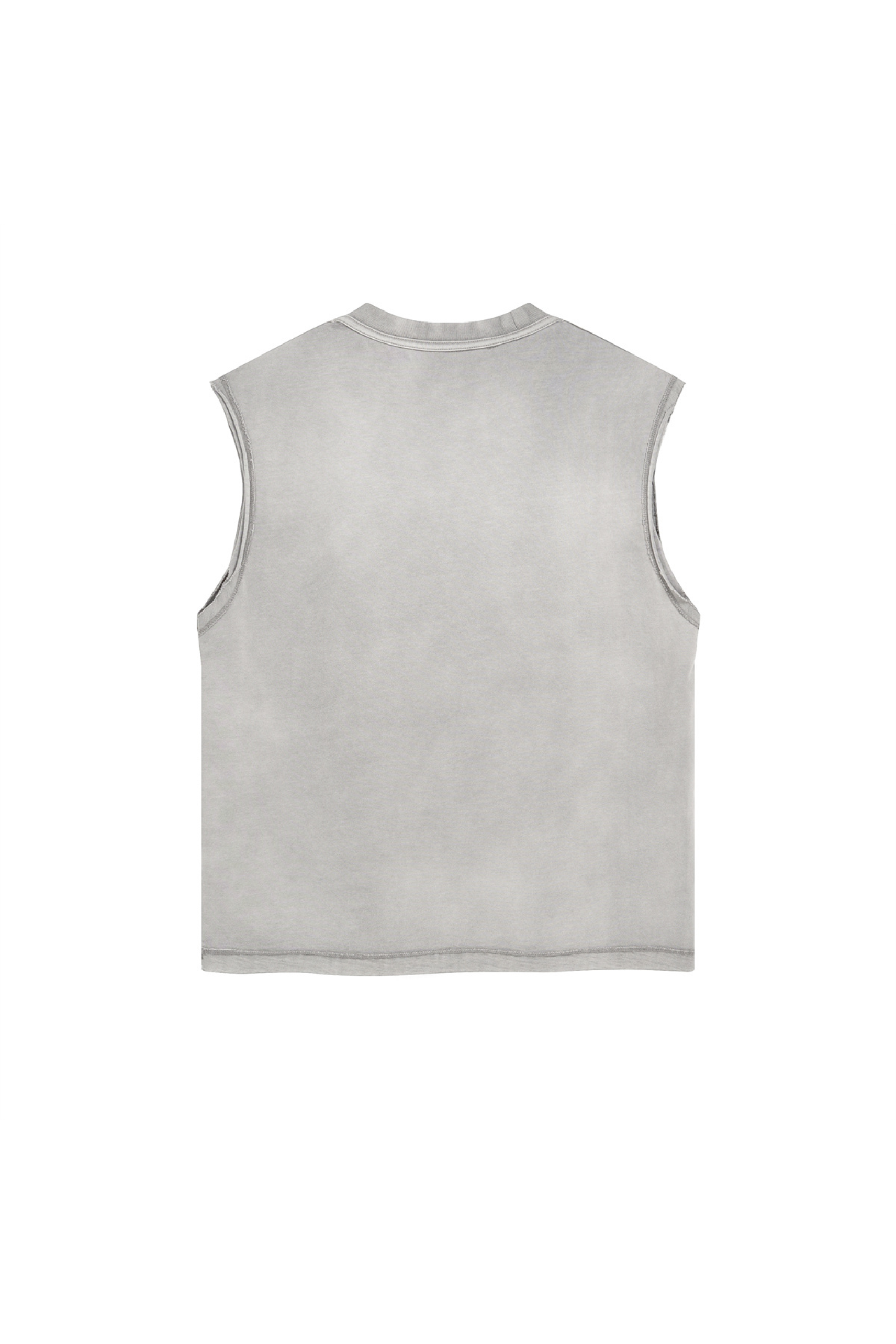 Stone Washed Raw-Edge Sleeveless T-Shirt