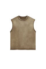 Stone Washed Raw-Edge Sleeveless T-Shirt