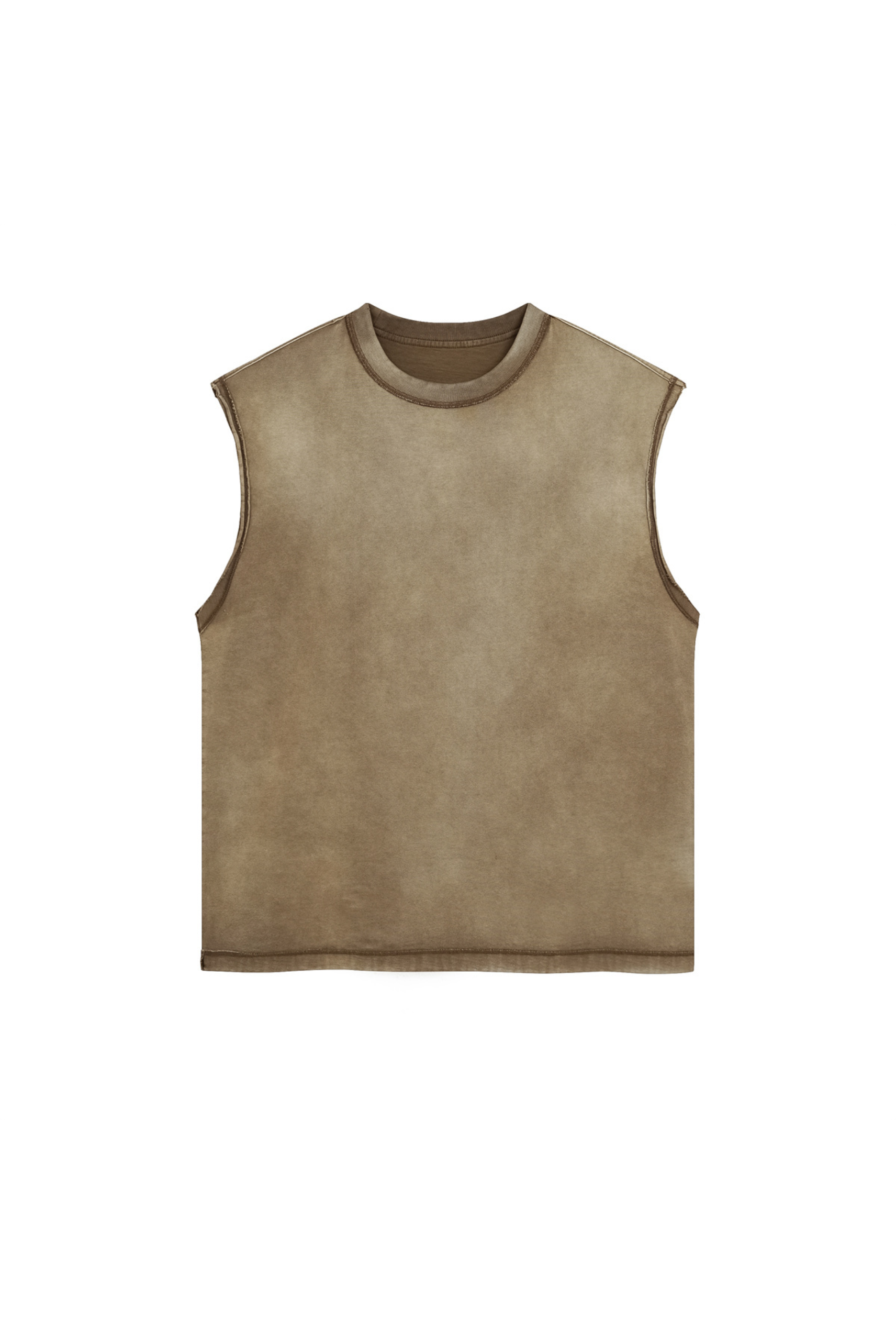 Stone Washed Raw-Edge Sleeveless T-Shirt