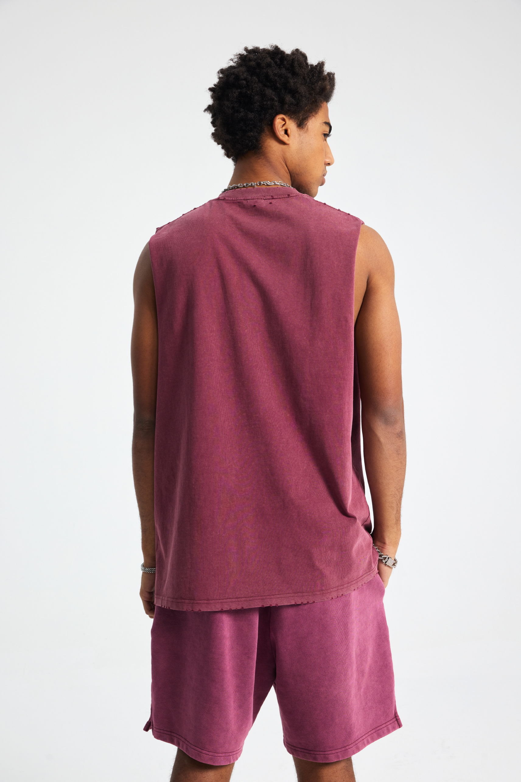Distressed Raw-Edge Sleeveless Tee