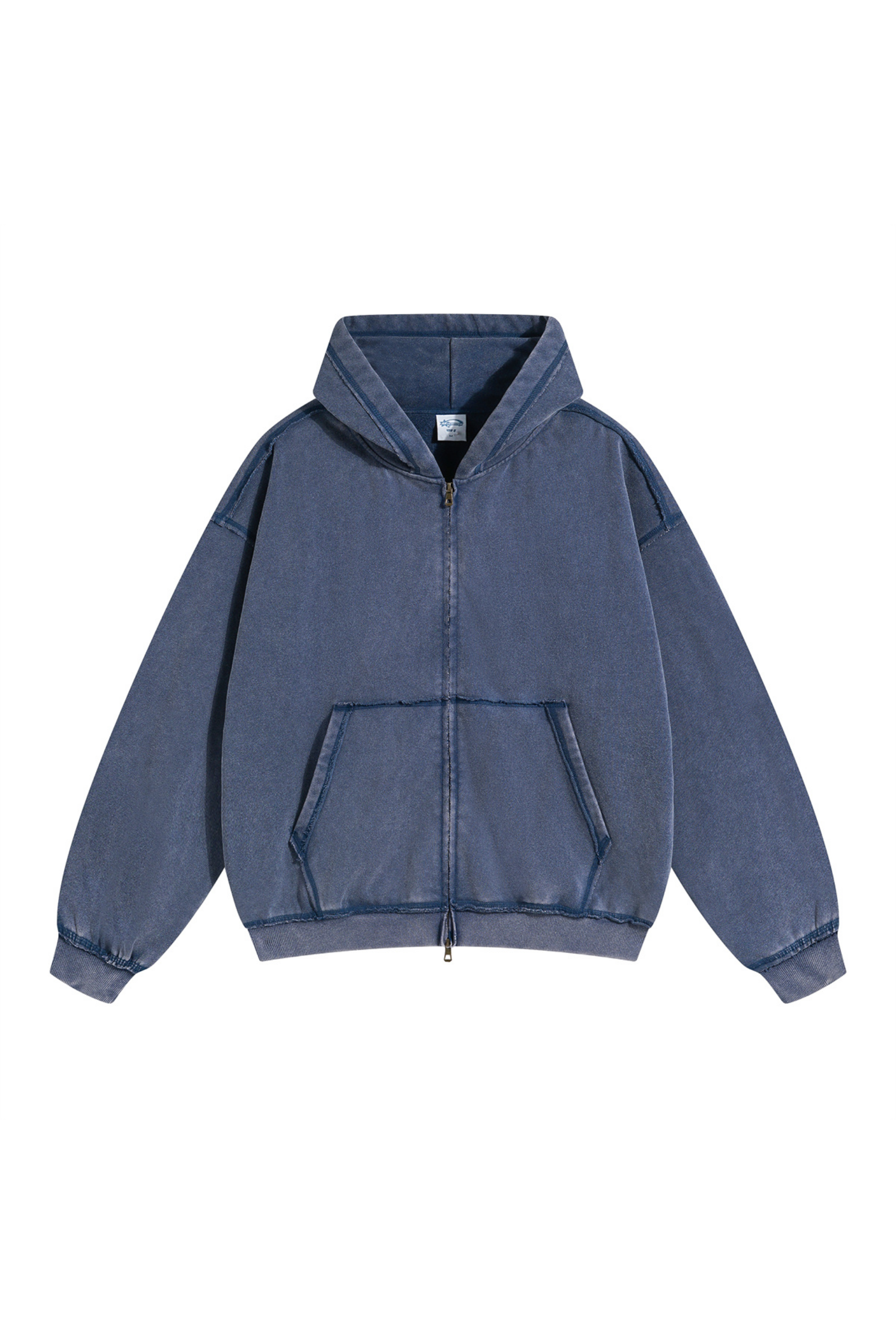 Washed Raw-Edge Zip Hoodie