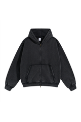 Washed Raw-Edge Zip Hoodie