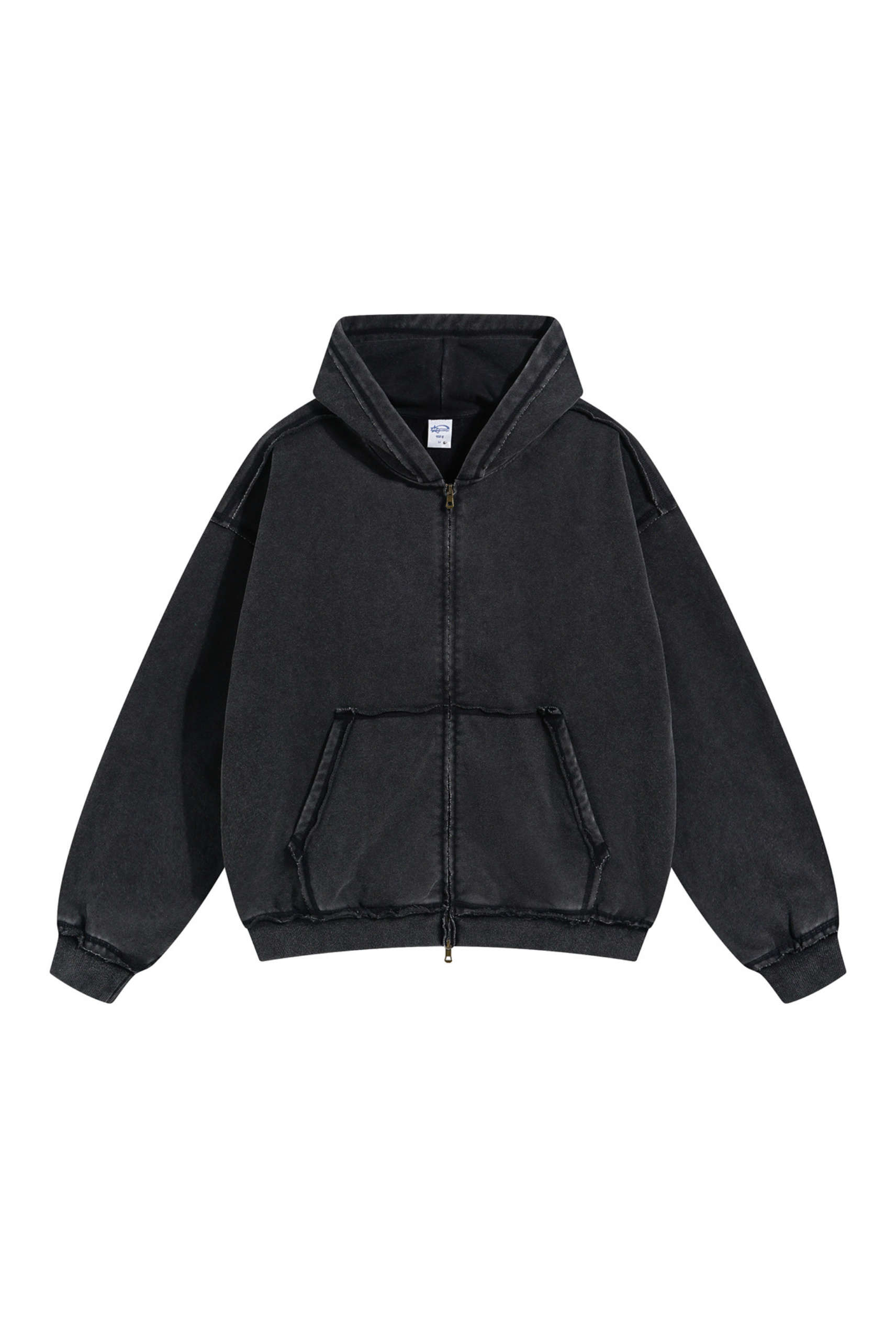 Washed Raw-Edge Zip Hoodie