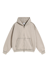 Washed Raw-Edge Zip Hoodie