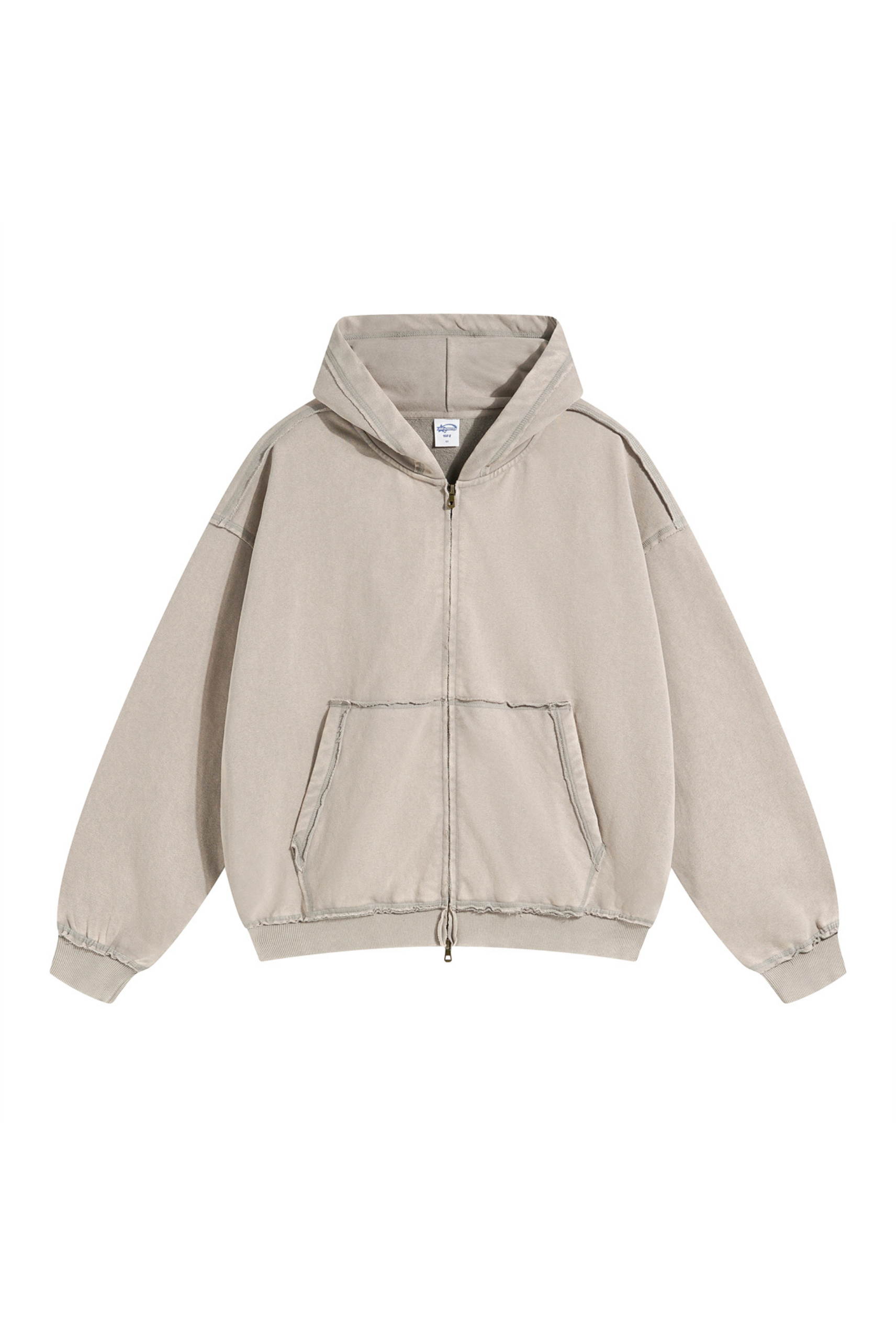 Washed Raw-Edge Zip Hoodie