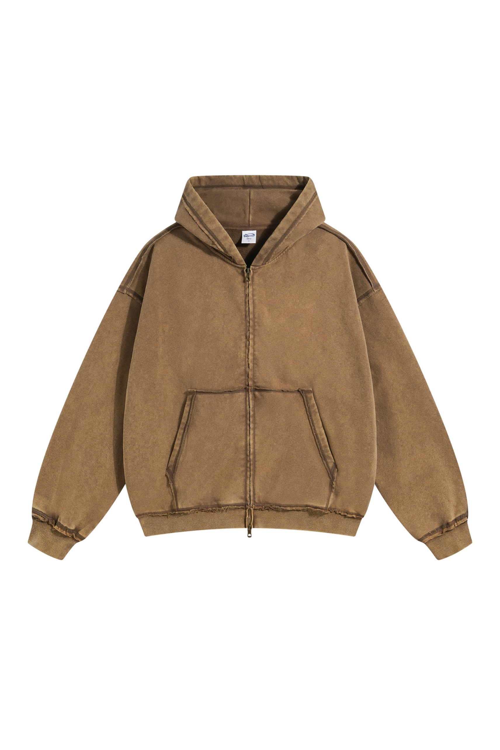 Washed Raw-Edge Zip Hoodie