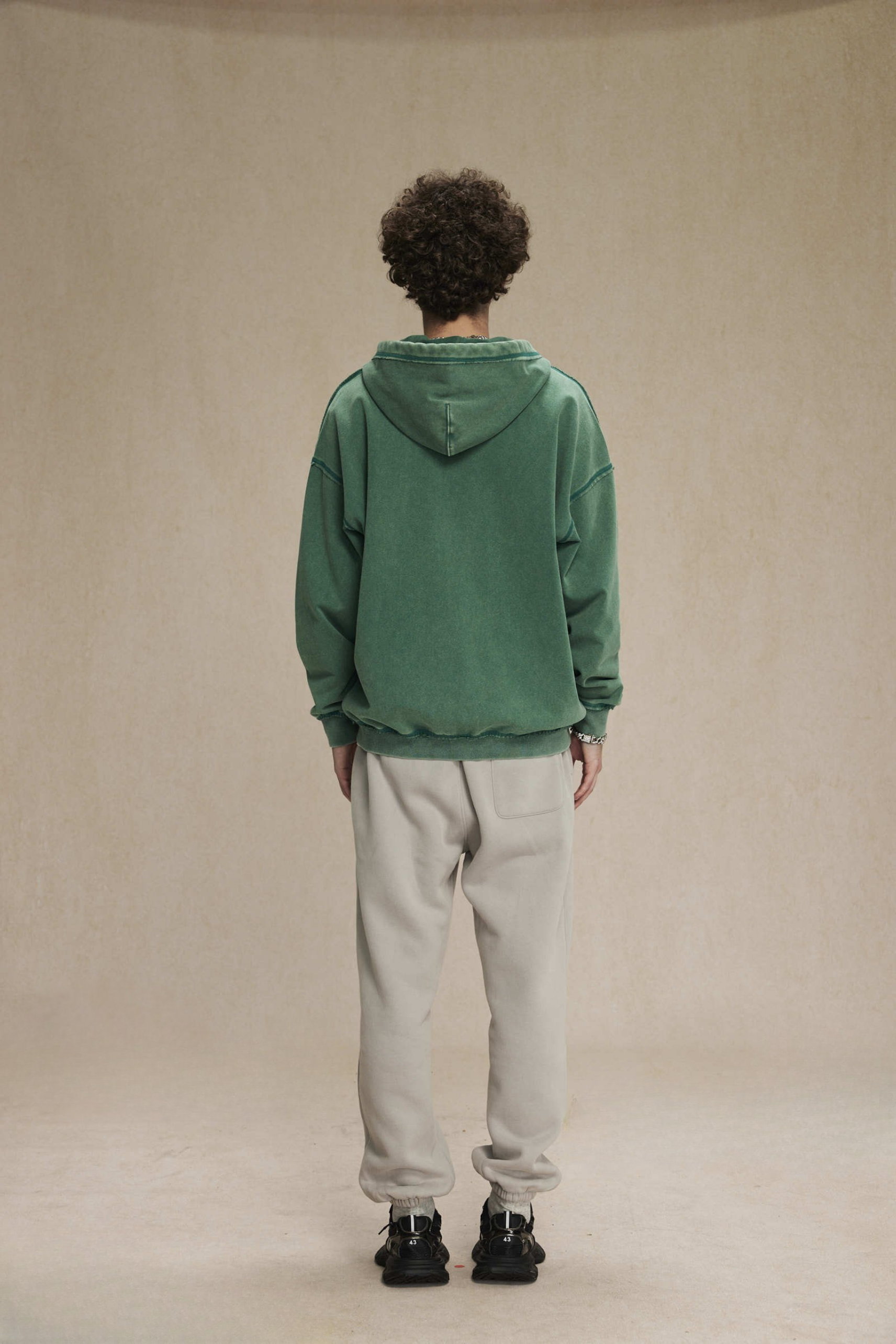 Washed Raw-Edge Zip Hoodie