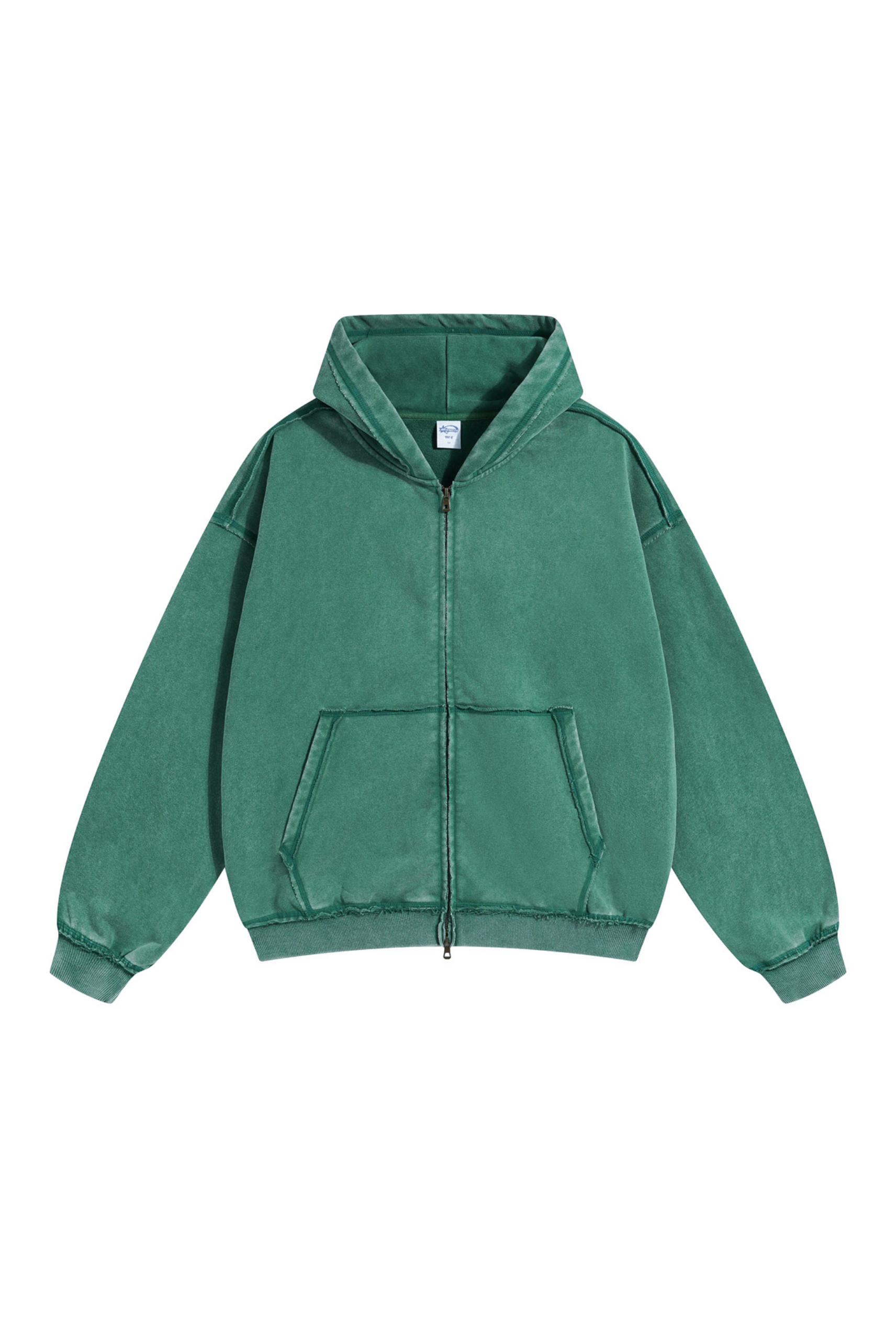 Washed Raw-Edge Zip Hoodie