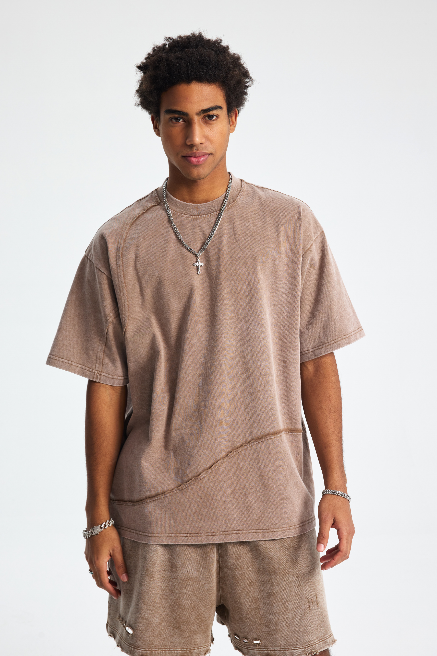 Oversized Raw-Edge Panelled T-Shirt