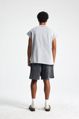 Oversized Raw-Edge Sleeveless T-Shirt