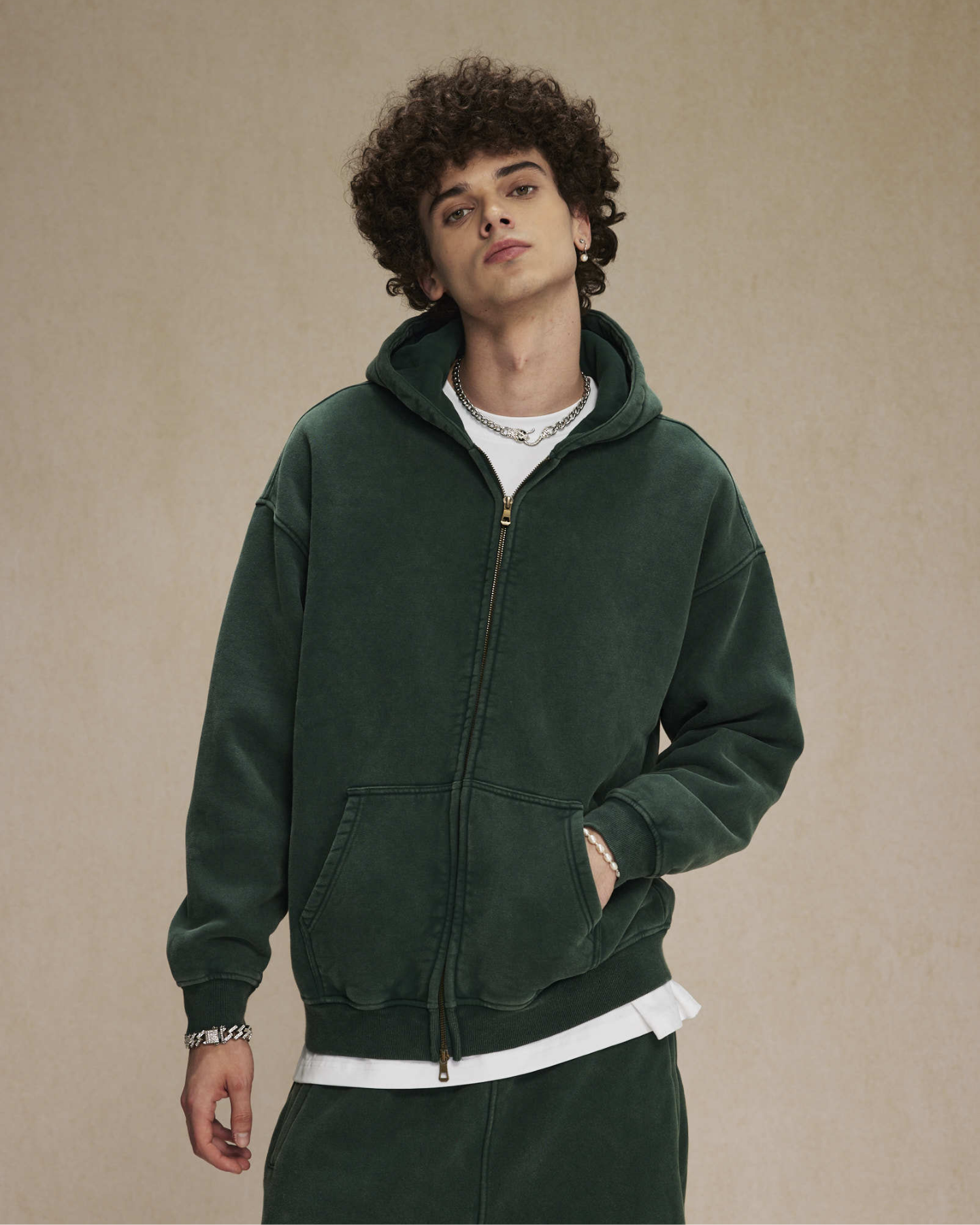 Faded Oversized Two-Way Zip Hoodie