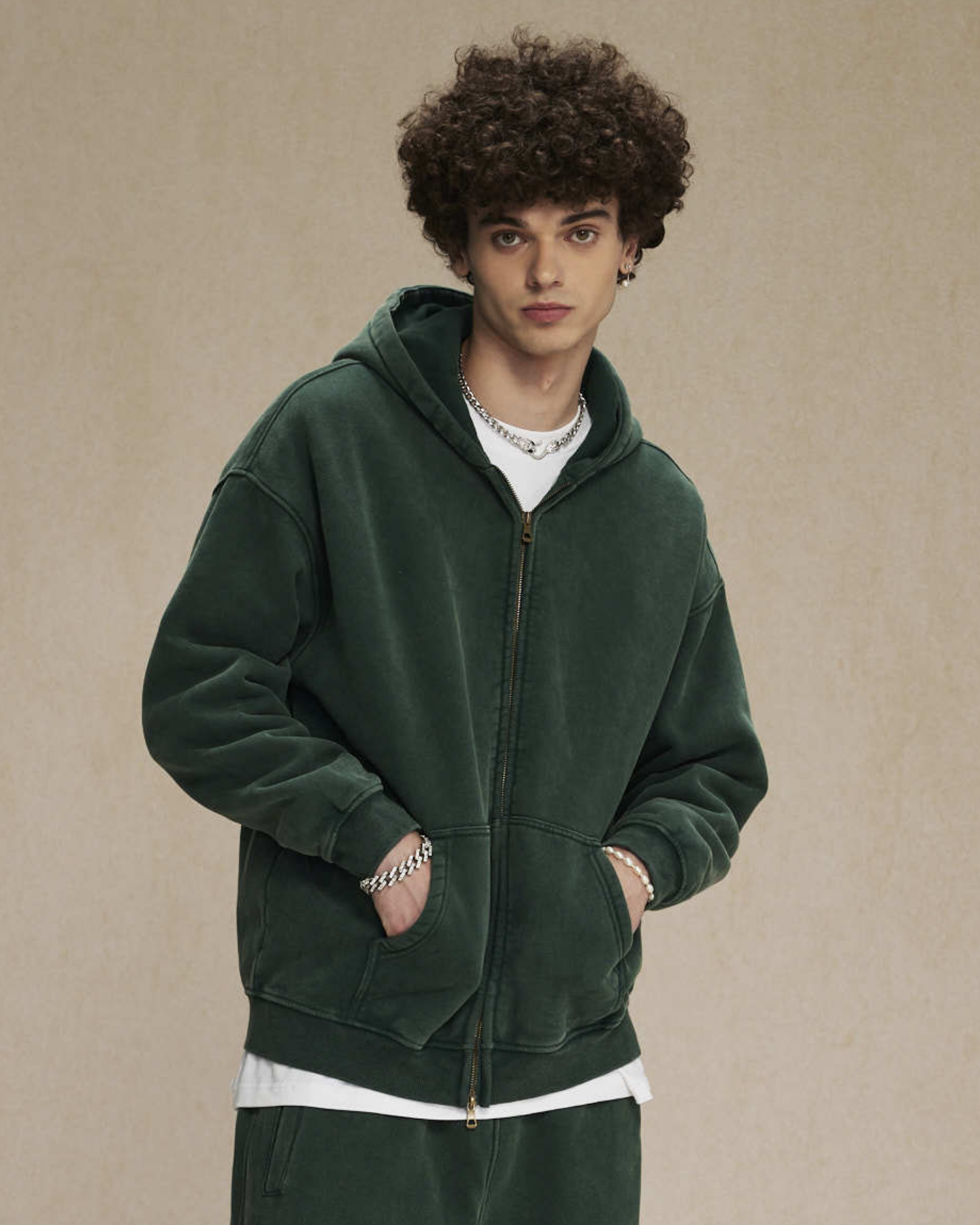 Faded Oversized Two-Way Zip Hoodie