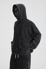 430gsm Stone Wash Panelled Zip Hoodie