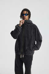 430gsm Stone Wash Panelled Zip Hoodie