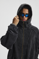 430gsm Stone Wash Panelled Zip Hoodie